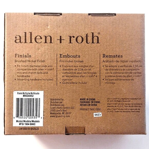 Allen + Roth Brushed-Nickel Curtain Rod Finials ~ (3) 2-Packs ~ Fits 1" Pole NEW - Picture 6 of 12